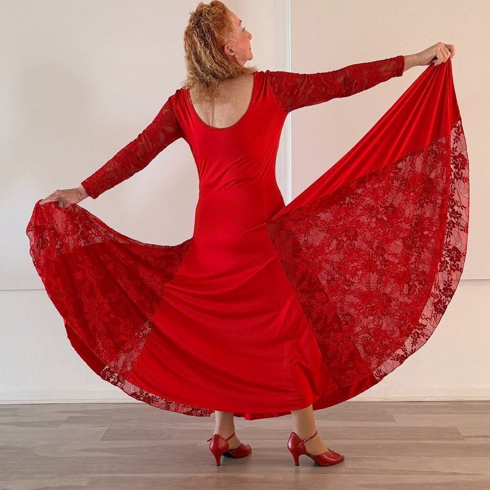 Valentine Red Dance America? (No Tags) Sz M-L Smooth Ballroom Dress - Picture 2 of 10